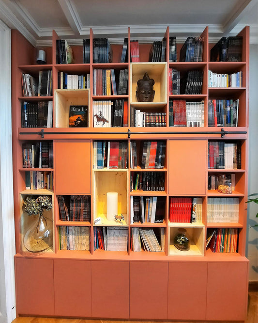 Bibliothèque sur mesure avec échelle coulissante